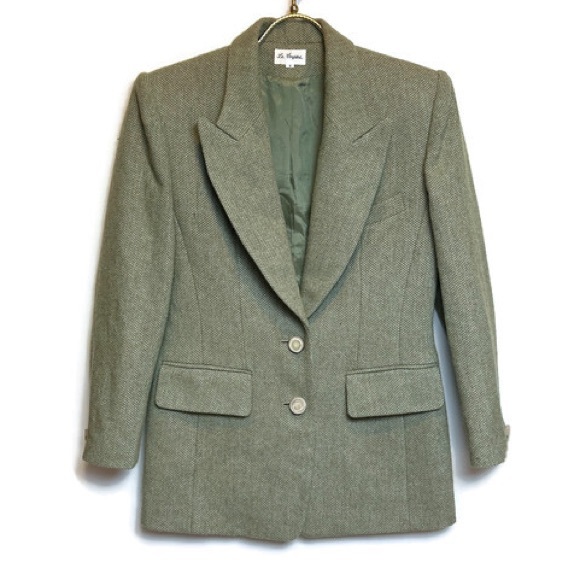 VINTAGE SIZE 9 GREEN COAT OVERSIZE BLAZER - Picture 1 of 6